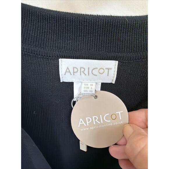 NWT Apricot Black Collared V Neck Ribbed Side Slits Sweater Dress #1411 Size MED - Picture 6 of 6